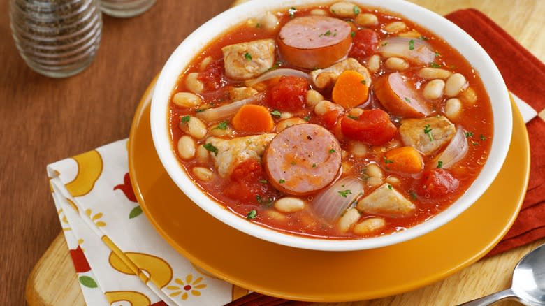 cassoulet with kielbasa in bowl