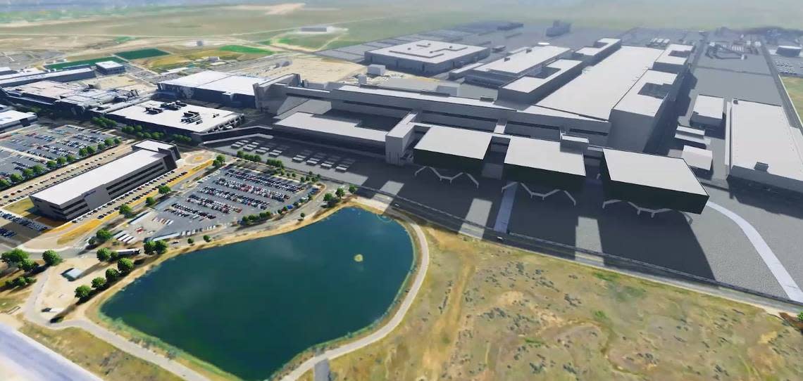 A preliminary illustration of Micron’s future $15 billion semiconductor fabrication plant, or fab, on its Southeast Boise campus.