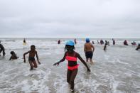 <p>French schoolchildren enjoyed a trip to the beach in Deauville, France, on August 23, 2017 as part of a campaign to send low-income kids on vacation.</p>