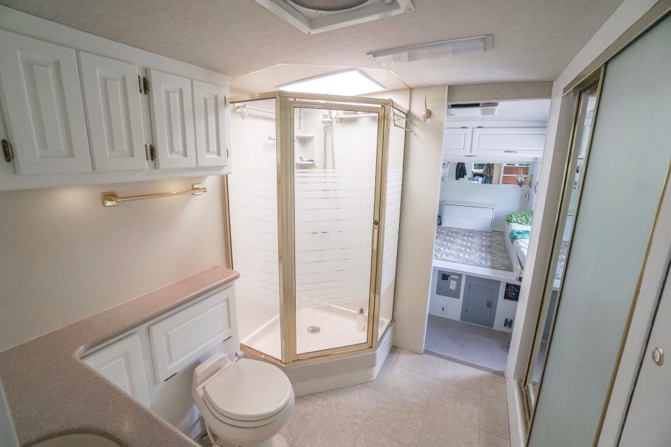 the renovated bathroom in walker family RV