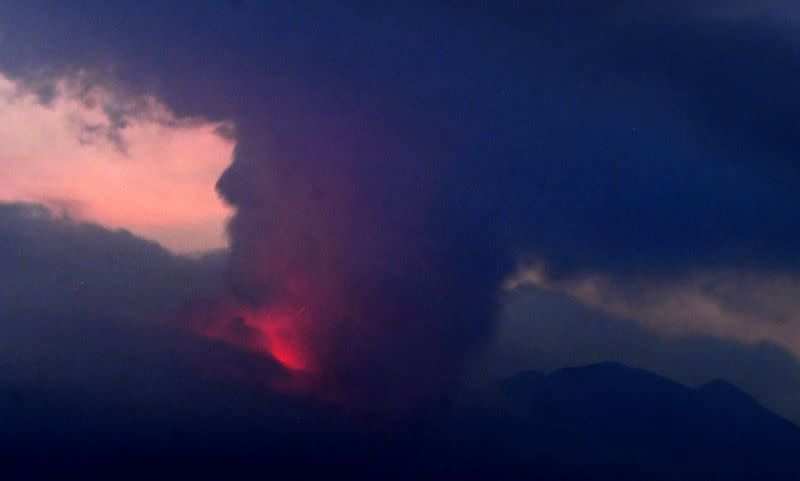 A remote camera image show shows an eruption of Sakurajima in Tarumizu, Kumamoto prefecture