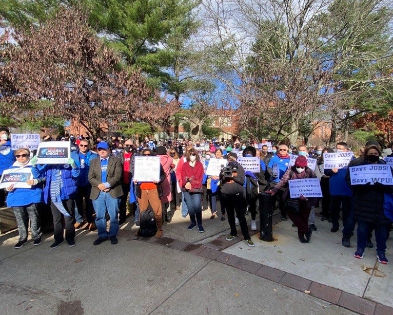 William Paterson University staff, faculty and students protesting layoffs on Nov. 19, 2021.