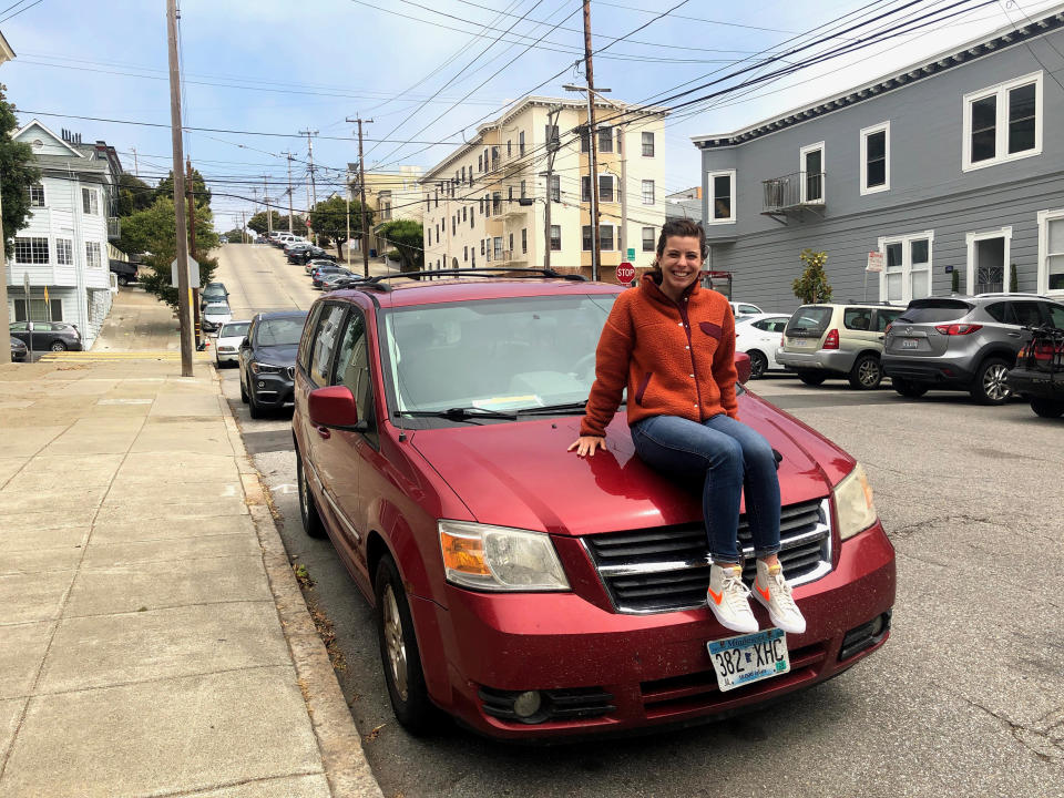 Skipper sits on top of the minivan she received after trading away an iPhone 11 Pro Max. When she discovered it would not start, she was willing to trade for anything.  (Courtesy Demi Skipper)