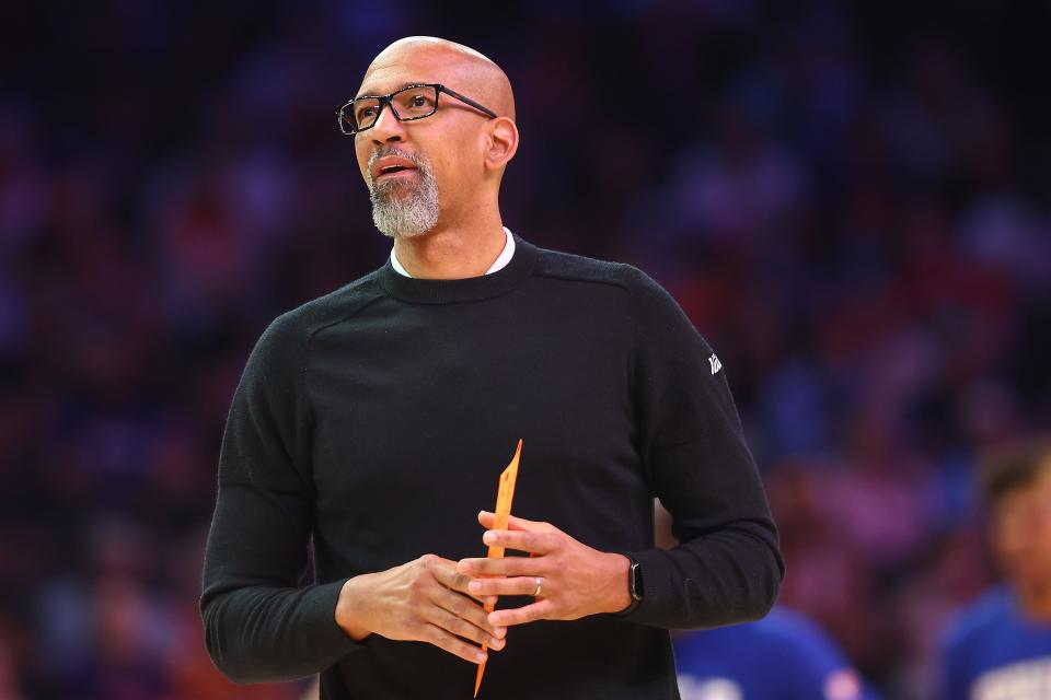 Mar 27, 2022; Phoenix, Arizona, USA; Phoenix Suns head coach Monty Williams watches game action against the Philadelphia 76ers during the first half at Footprint Center.