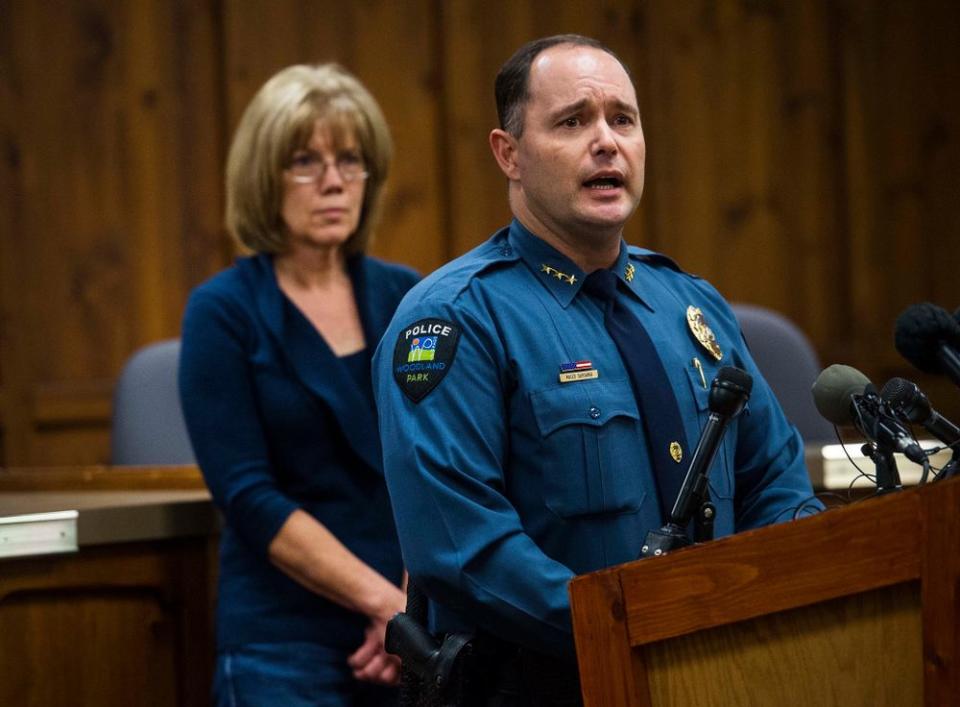 Kelsey Berreth's mom, Cheryl Berreth (left) during a news conference about her case