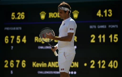 Stunned: Roger Federer on the verge of defeat to Kevin Anderson