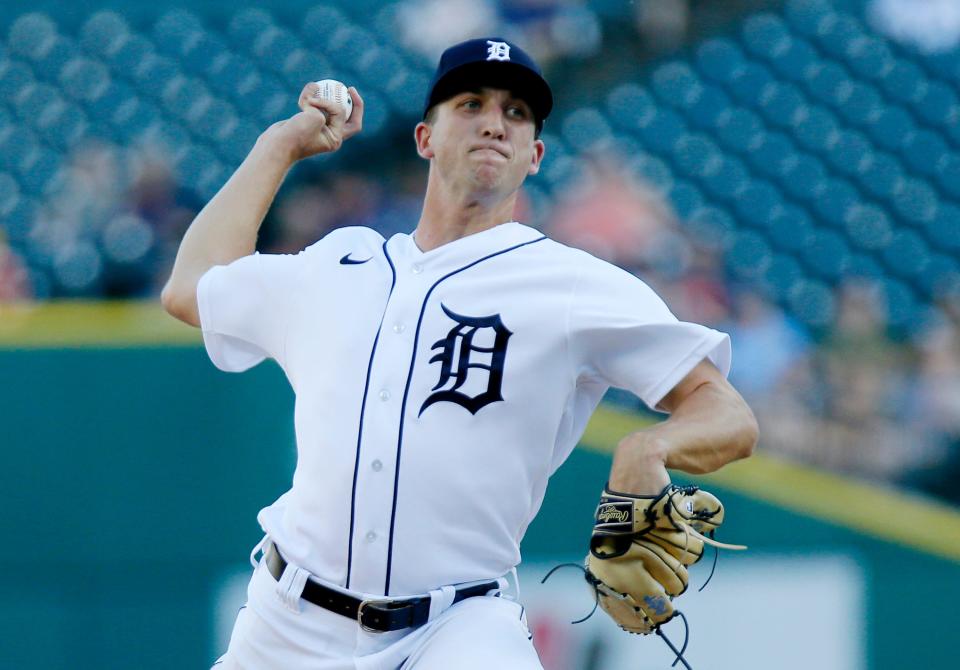 Beau Brieske of the Detroit Tigers pitches against the Texas Rangers during the second inning at Comerica Park in Detroit on Thursday, June 16, 2022.