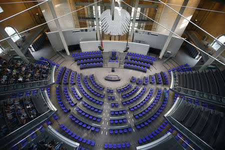 A general view of the lower house of German parliament Bundestag in Berlin, Germany September 26, 2017. REUTERS/Fabrizio Bensch