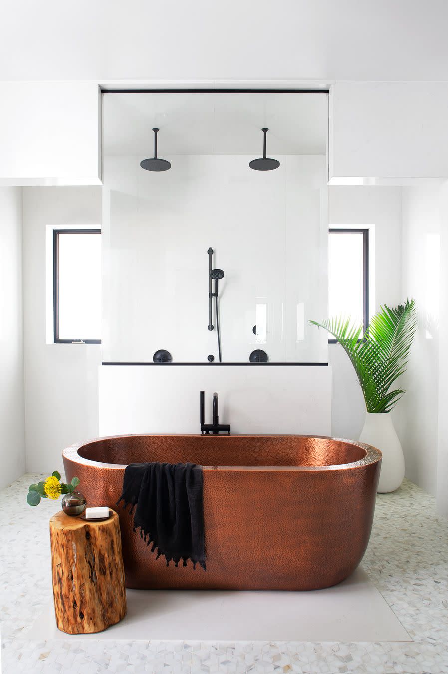 bathroom with stone vanity