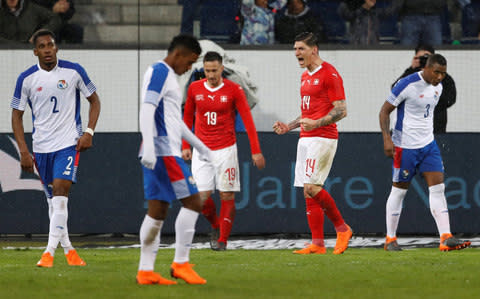 Steven Zuber celebrates scoring their fourth goal  - Credit: REUTERS