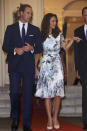 Finally, a dress with a great print! Kate wears another designer favourite, Erdem, at the British High Commissioner's residence in Singapore. The dress has a fabulous mix of colours and swirls, giving it a painterly quality. (Photo by Ian Vogler - Pool/Getty Images)