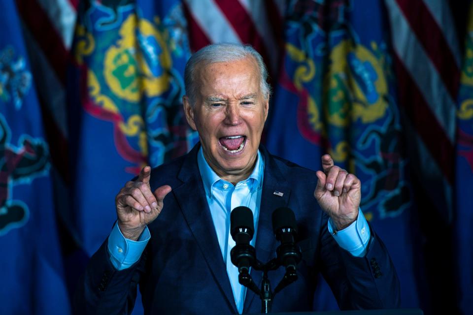 President Joe Biden speaks to attendees during a campaign event for re-election on April 16, 2024 in Scranton, Pennsylvania. President Biden, who grew up in Scranton, will be in Pennsylvania for three straight days of election campaigning.