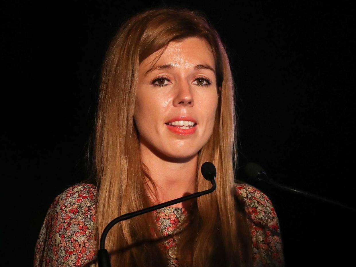 Carrie Symonds, the partner of prime minister Boris Johnson, gives a speech at environmental awareness conference Birdfair on 16 August: Getty Images