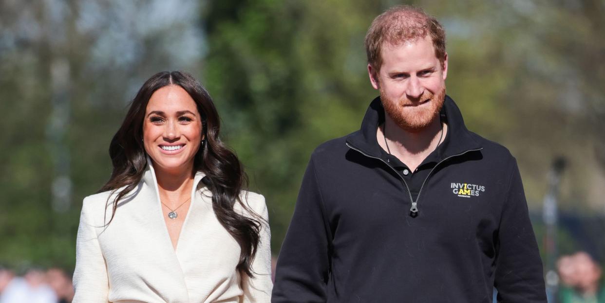 the hague, netherlands april 17 prince harry, duke of sussex and meghan, duchess of sussex attend the athletics competition during day two of the invictus games the hague 2020 at zuiderpark on april 17, 2022 in the hague, netherlands photo by chris jacksongetty images for the invictus games foundation