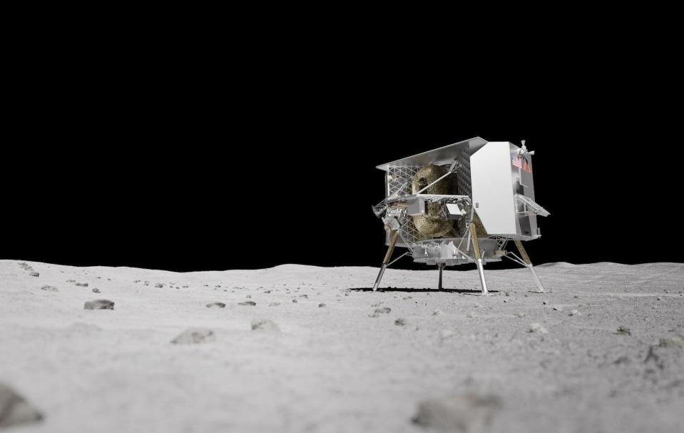 Artist’s rendition of Astrobotic’s Peregrine lander on the surface of the moon. (Astrobiotic)