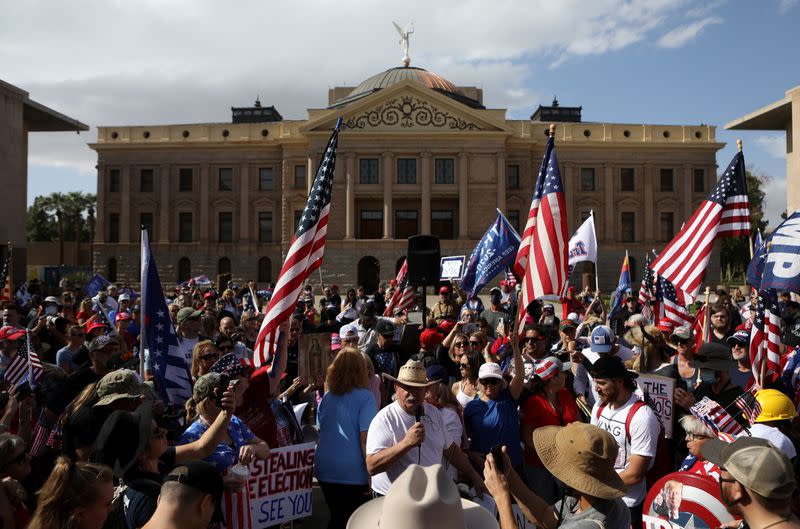 Supporters of U.S. President Donald Trump gather at a "Stop the Steal" protest after the 2020 U.S. presidential election was called for Democratic candidate Joe Biden, in Phoenix