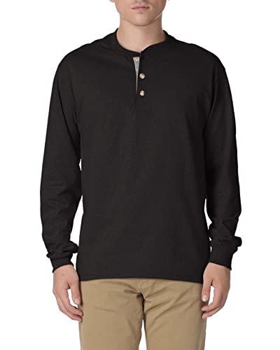 21) Hanes Men's Long-Sleeve Beefy Henley T-Shirt - Medium - Ebony