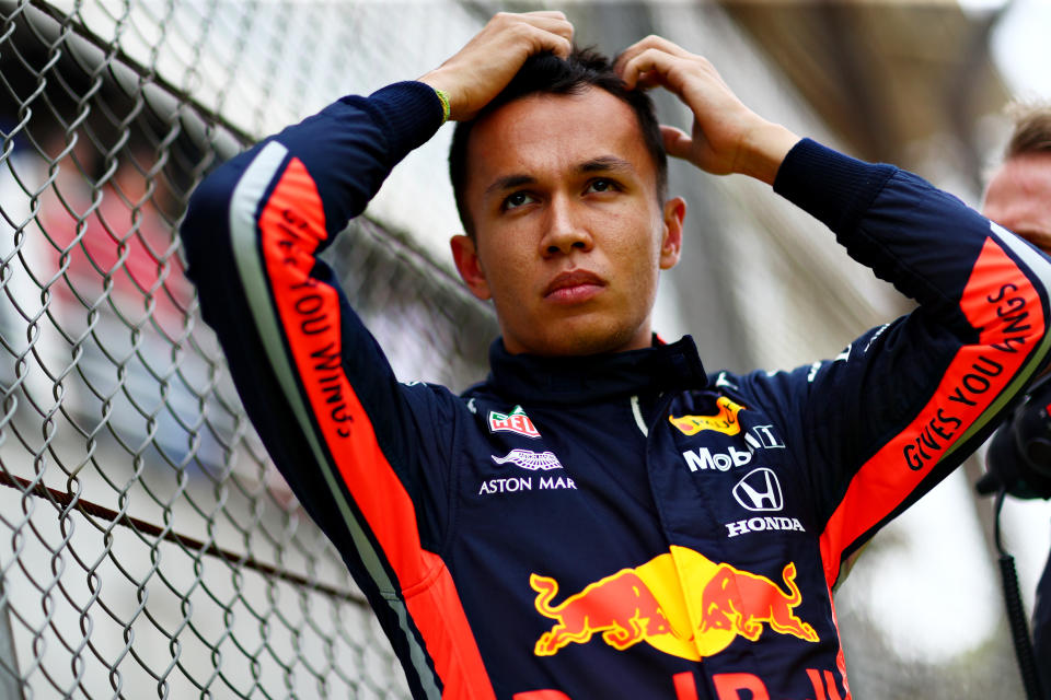 SAO PAULO, BRAZIL - NOVEMBER 17: Alexander Albon of Thailand and Red Bull Racing prepares to drive on the grid before the F1 Grand Prix of Brazil at Autodromo Jose Carlos Pace on November 17, 2019 in Sao Paulo, Brazil. (Photo by Dan Istitene/Getty Images)