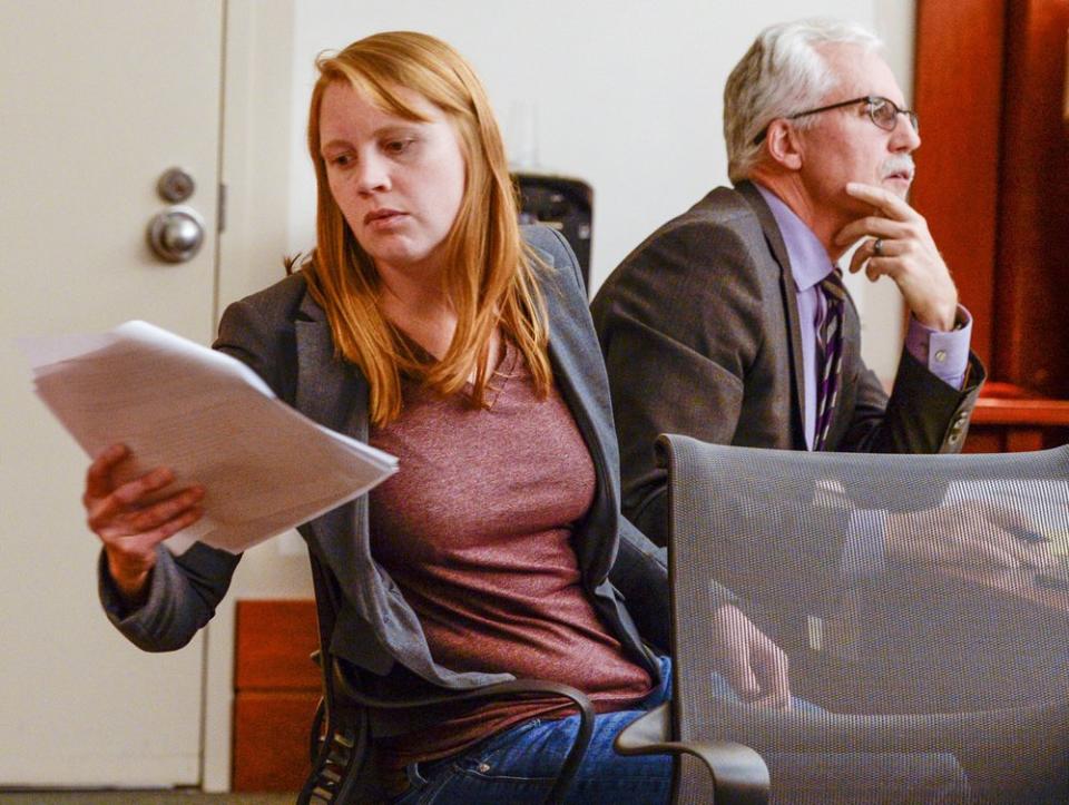 Picture of  Tilli Buchanan is seen in Judge Kara Pettit's Third District Courtroom with her attorney Randy Richards, Nov. 19, 2019.