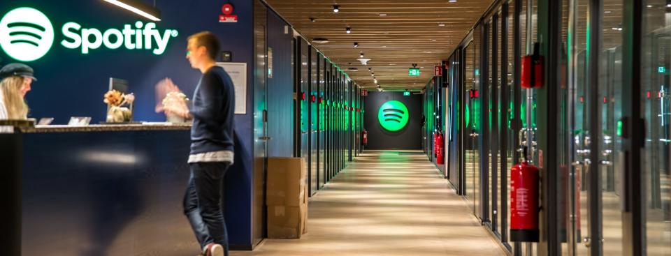 The reception desk at Spotify's headquarters in Stockholm.