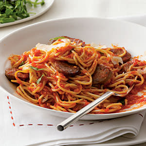 Spaghetti with Sausage and Simple Tomato Sauce