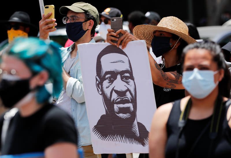 Protest against racial inequality in the aftermath of the death in Minneapolis police custody of George Floyd in Los Angeles