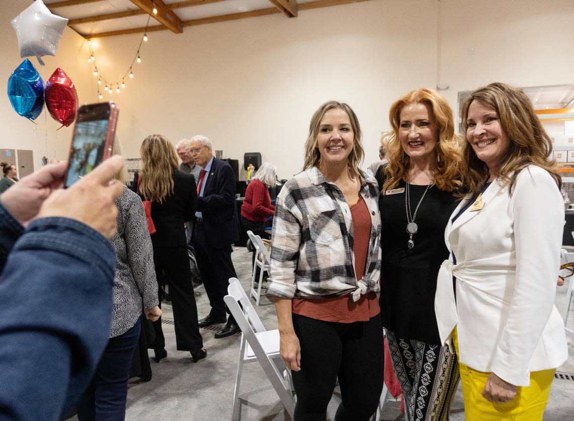 Jennifer Curtiss, of Nampa, left, poses for a photo at an April 2022 campaign event in Caldwell with Idaho GOP vice chair Machele Hamilton, center, who ran in the Republican primary for House District 12, and Idaho Lt. Gov. Janice McGeachin, who ran for governor. McGeachin and Hamilton each lost their May primaries.