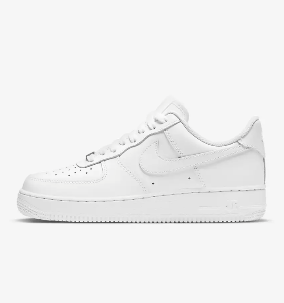 Nike Air Force 1 '07 sneakers in white leather on white background (Photo via Nike)