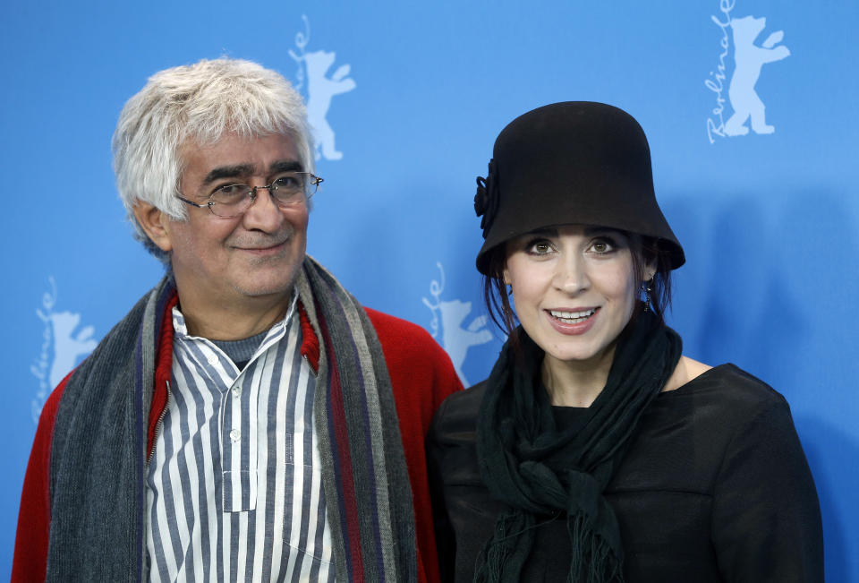 Co-director Kamboziya Partovi, left, and actress Maryam Moghadam, arrive for the the photo call of the film Closed Curtain at the 63rd edition of the Berlinale, International Film Festival in Berlin, Germany, Tuesday, Feb. 12, 2013. (AP Photo/Michael Sohn)