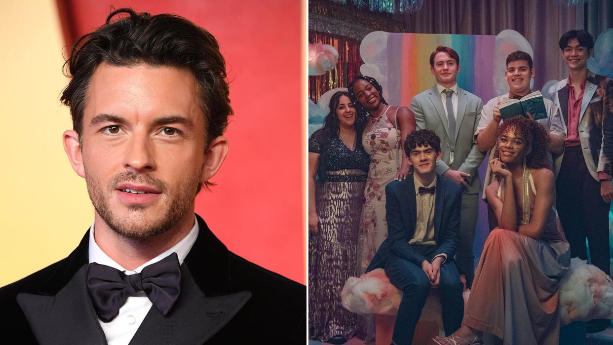 Split image of Jonathan Bailey and the Heartstopper cast