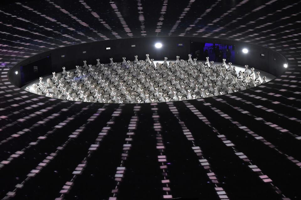 <p>Participants perform during the opening ceremony of the Pyeongchang 2018 Winter Olympic Games at the Pyeongchang Stadium on February 9, 2018. / AFP PHOTO / LOIC VENANCE </p>