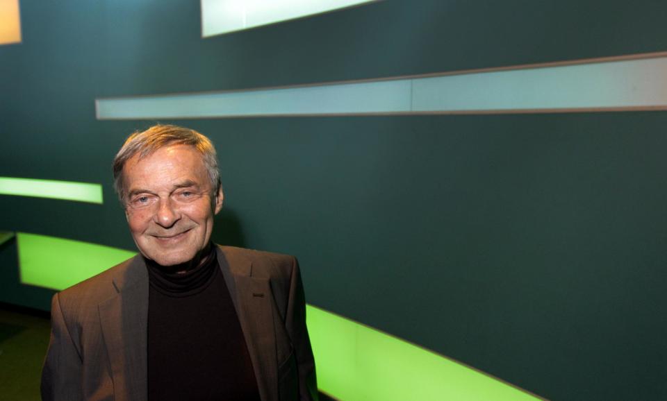 Erno Rubik, the inventor of the Rubik's Cube, poses for The Associated Press at Liberty Science Center, Wednesday, April 25, 2012, in Jersey City, N.J. The center is hosting an exhibit on Rubik's Cubes which will include a cube made with diamonds that is worth 2.5 million dollars. (AP Photo/Julio Cortez)