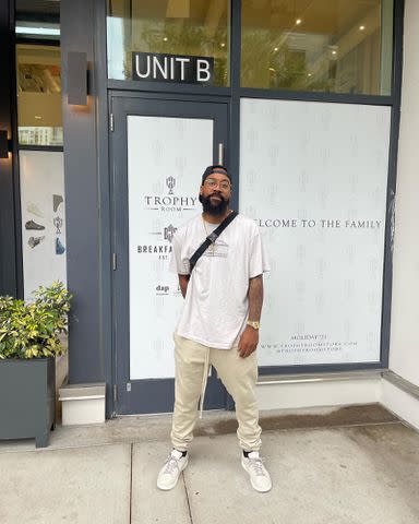 <p>Marcus Jordan Instagram </p> Michael Jordan's son Marcus Jordan in front of the Trophy Room store