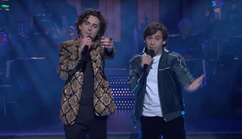 Chalamet (left) and Hernández performed together (NBC/YouTube)