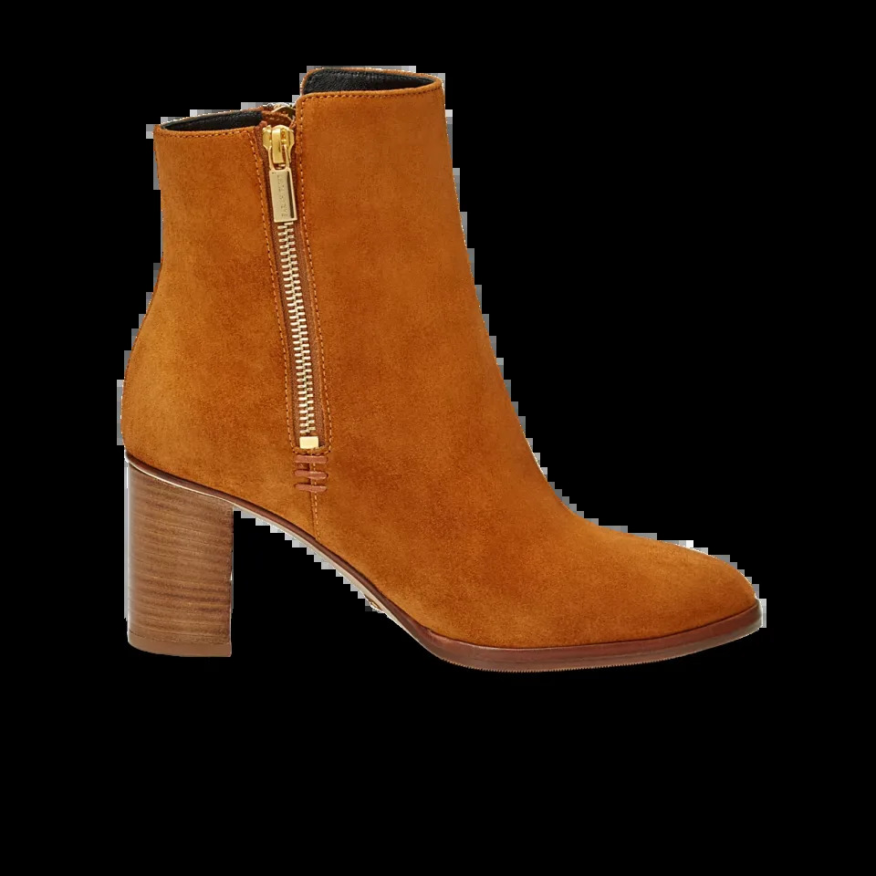 Perfect Zip Bootie 30 in Cognac Suede