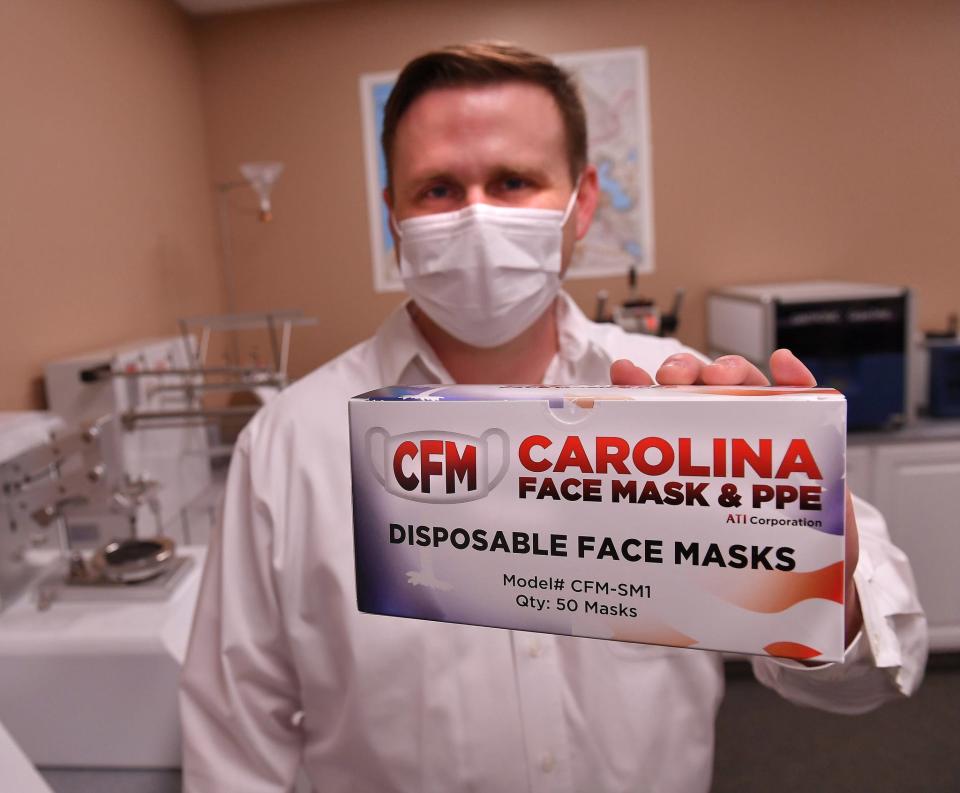 Carolina Face Mask in production at the business in Greer, Thursday, January 28, 2021. The PPE maker produces up to 25,000 high quality face masks each day. Rick Gehricke, chief operating officer with Advanced Testing Instruments, works at the business in Greer.