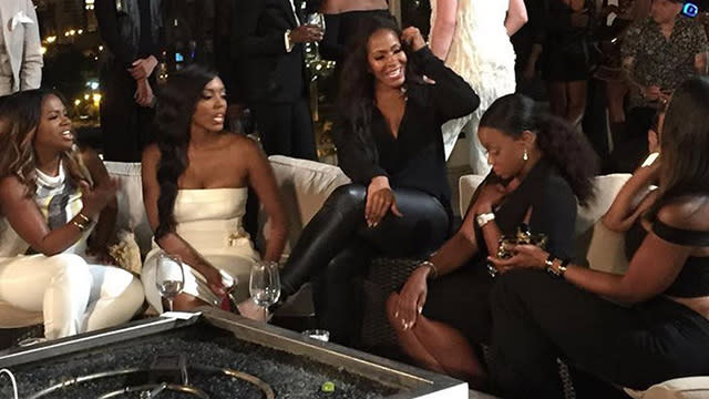 Things are heating up once again in the ATL! The <em>Real Housewives of Atlanta</em> began filming season eight Friday night, kicking off the next batch of episodes with Cynthia Bailey's eyewear launch party. <strong>WATCH: Kandi Burruss is Pregnant</strong> The big news is that even though Nene Leakes and Claudia Jordan won't be back, Cynthia, Kandi Burruss, Phaedra Parks and Kenya Moore have all returned. Porsha Williams, Sheree Williams and Marlo Hampton were also spotted at the event, which means we'll be seeing more of them when <em>RHOA</em> returns. This is specially since they've already made their presence known -- Portia and Marlo got into an argument with Cynthia's husband Peter Thomas at the party! Sheree and Keyna didn't let them hot the entire spotlight, however -- they <em>also</em> got into a huge fight, with one throwing water at the other. There's no rest for the catty! <strong>WATCH: The <em>Hotwives</em> Head to Las Vegas in Season 2 Trailer</strong> There's no word yet on if <em>Facts of Life</em> alum Kim Fields is officially joining <em>RHOA</em>, despite the rumors currently going around that she'll be a part of the cast. Then again, there have also been rumblings that Nene will pop up here and there during this next season, and who can argue if that happens? Well, the ladies of <em>RHOA</em> just might… Burruss recently announced that she's pregnant with her second child. Find out more in the video below.