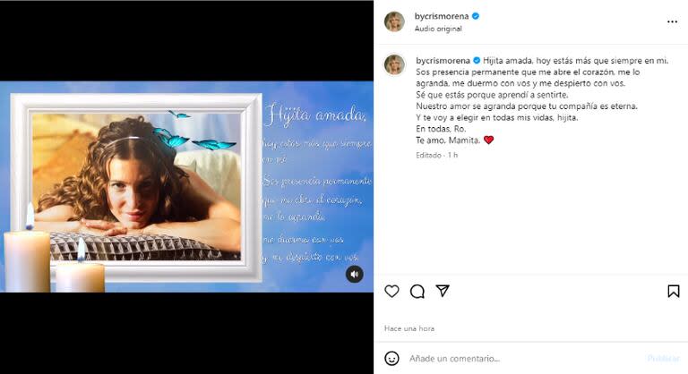 Cris Morena le dedicó un emotivo posteo a su hija Romina Yan a 14 años de su fallecimiento (Foto: Instagram @bycrismorena)