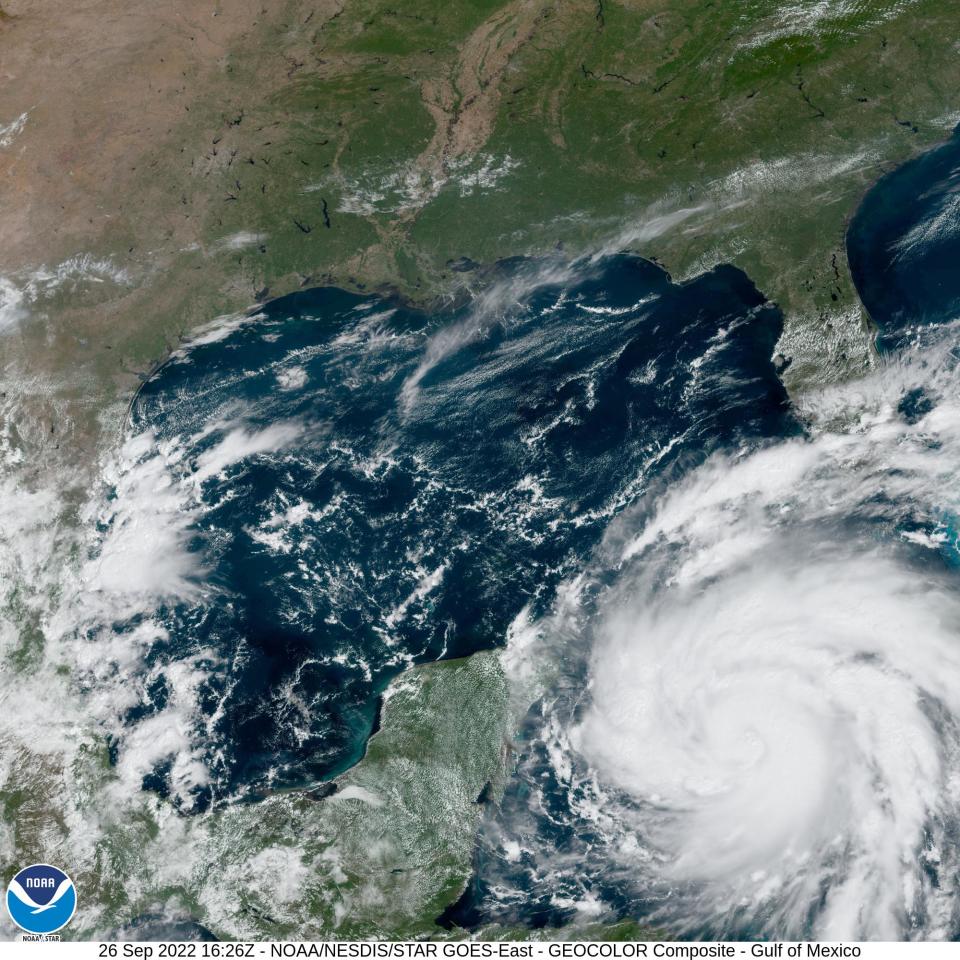 Satellite imagery from Monday Sept. 26, 2022 shows Hurricane Ian just south of Cuba as it moves northwest toward the Gulf of Mexico from the Caribbean, according to the National Hurricane Center.