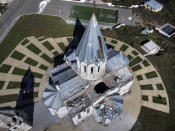 A view of the Holy Savior Cathedral, damaged by shelling by Azerbaijan's artillery during a military conflict in Shushi, the separatist region of Nagorno-Karabakh, Saturday, Oct. 24, 2020. The heavy shelling forced residents of Stepanakert, the regional capital of Nagorno-Karabakh, into shelters, as emergency teams rushed to extinguish fires. Nagorno-Karabakh authorities said other towns in the region were also targeted by Azerbaijani artillery fire. (AP Photo)