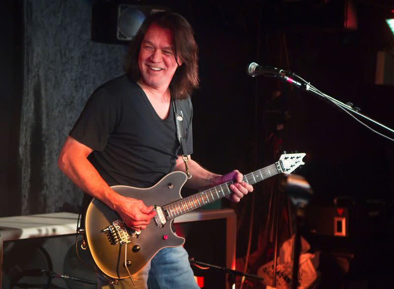 Guitarist Eddie Van Halen performs during a private Valen Halen show to announce the band's upcoming tour at Cafe Wha? in New York