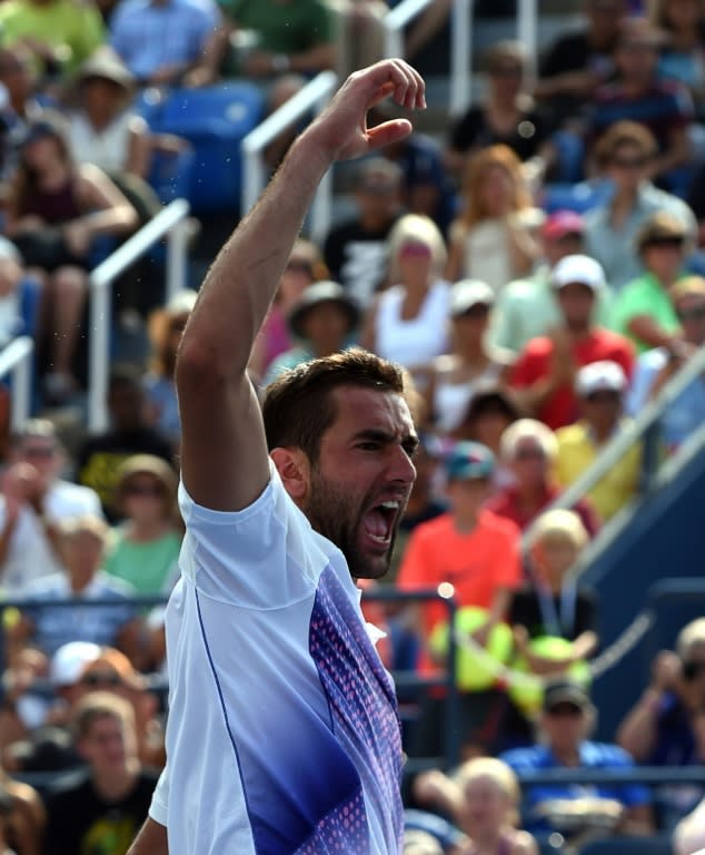 Marin Cilic of Croatia celebrates match point against Mikhail Kukushkin of Kazakhstan during the 2015 US Open, September 4, 2015, in New York