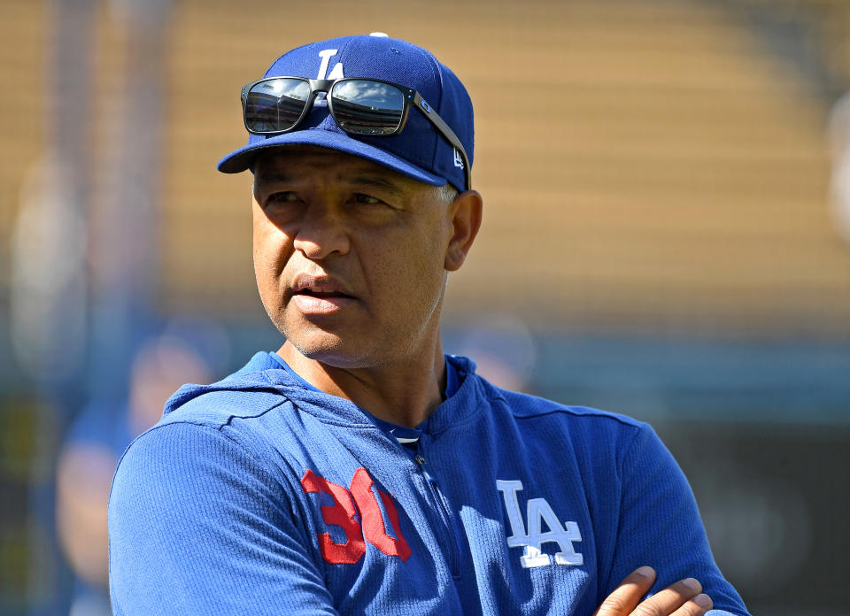 LOS ANGELES, CA - MAY 29: Manager Dave Roberts #30 of the Los Angeles Dodgers looks on before the game against the New York Mets at Dodger Stadium on May 29, 2019 in Los Angeles, California. (Photo by Jayne Kamin-Oncea/Getty Images)