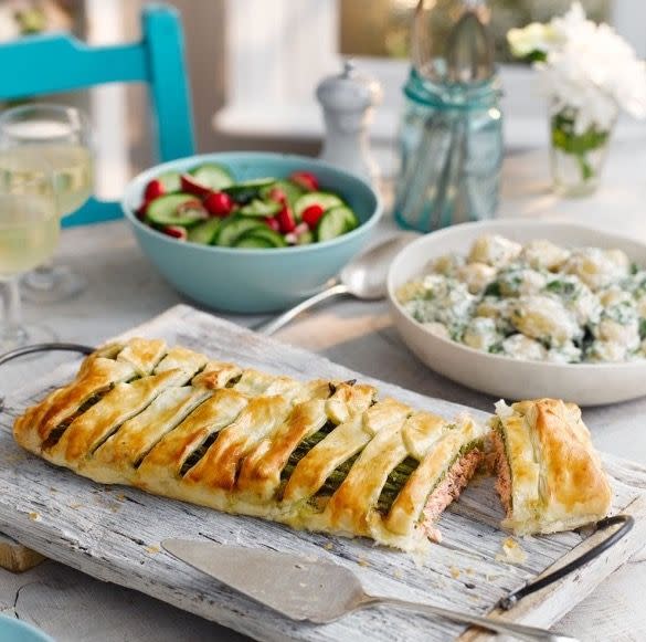 <p>A recipe you’ll turn to time and time again. Make sure to use fine asparagus, so it will cook through.</p><p><strong>Recipe:</strong> <strong><a href="https://www.goodhousekeeping.com/uk/food/recipes/salmon-and-asparagus-plait" rel="nofollow noopener" target="_blank" data-ylk="slk:Salmon and asparagus plait;elm:context_link;itc:0;sec:content-canvas" class="link ">Salmon and asparagus plait</a></strong> </p>