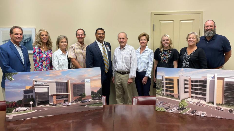 The Jone L. Bowman Family Foundation recently announced it would contribute $6 million to support the capital costs of the building of the proposed Meritus School of Osteopathic Medicine. Pictured, from left: Greg Snook, Cindy Joiner, Tracey Bowman, Todd Bowman, Dr. Maulik Joshi, Don Bowman, Mary Bowman, Samantha Bodnar, Linda Ebersole and Justin Anderson.