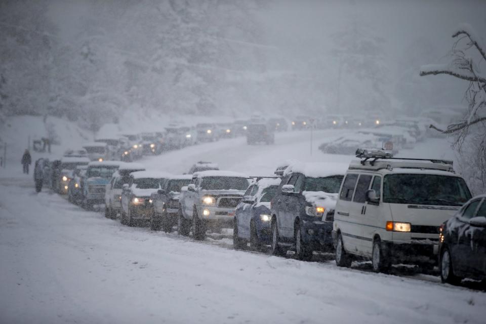 Traffic backed up at the mouth of Big Cottonwood Canyon, west of Salt Lake City (AP)