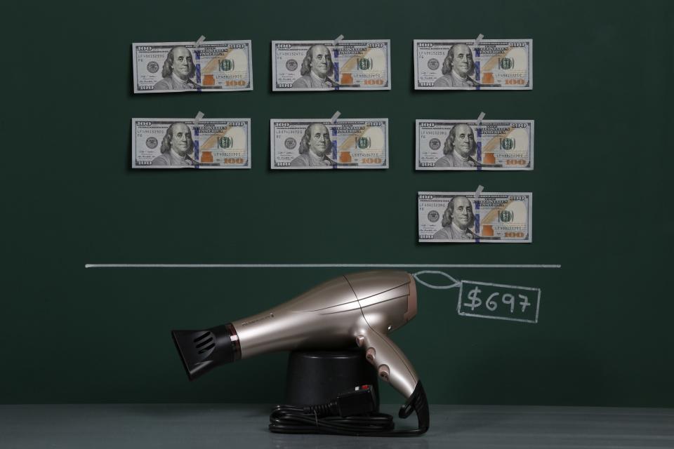 A hair dryer as photographed with an illustrative price tag of $697 in Caracas