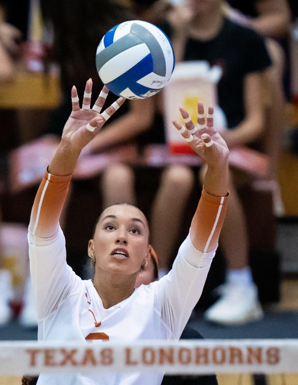 Texas outside hitter Madisen Skinner passes the ball during the Longhorns' Orange and White Game in August. Skinner and the Longhorns rebounded from a season-opening loss at Long Beach State to pick up road wins over Loyola-Marymount and No. 5 Minnesota.