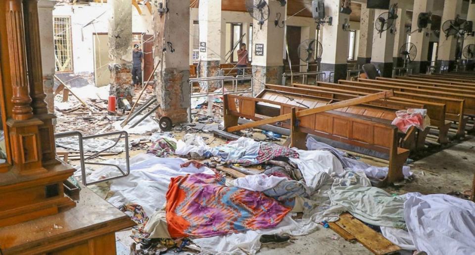 An inside view of the St Anthony's church after an explosion hit. Source: Chamila Karunarathne/Getty