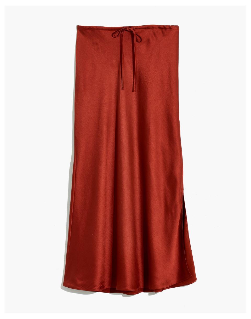 1) Drawstring Midi Slip Skirt